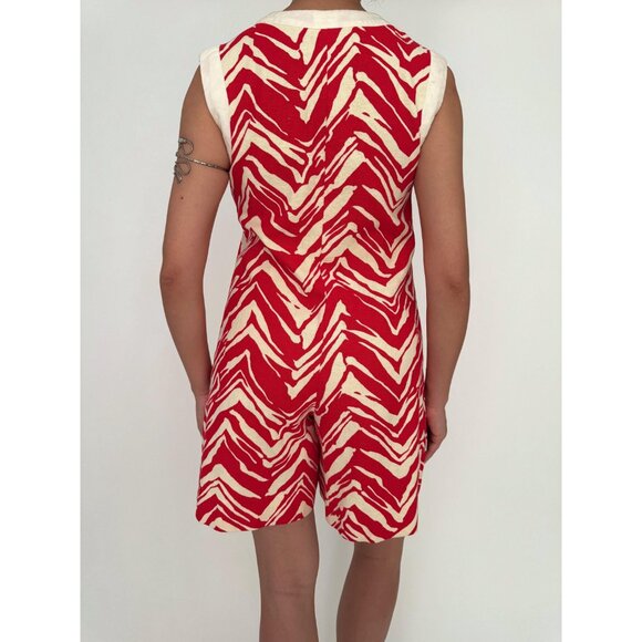 60s vintage red white abstract print retro mod gogo mini shorts playsuit romper - Picture 5 of 9